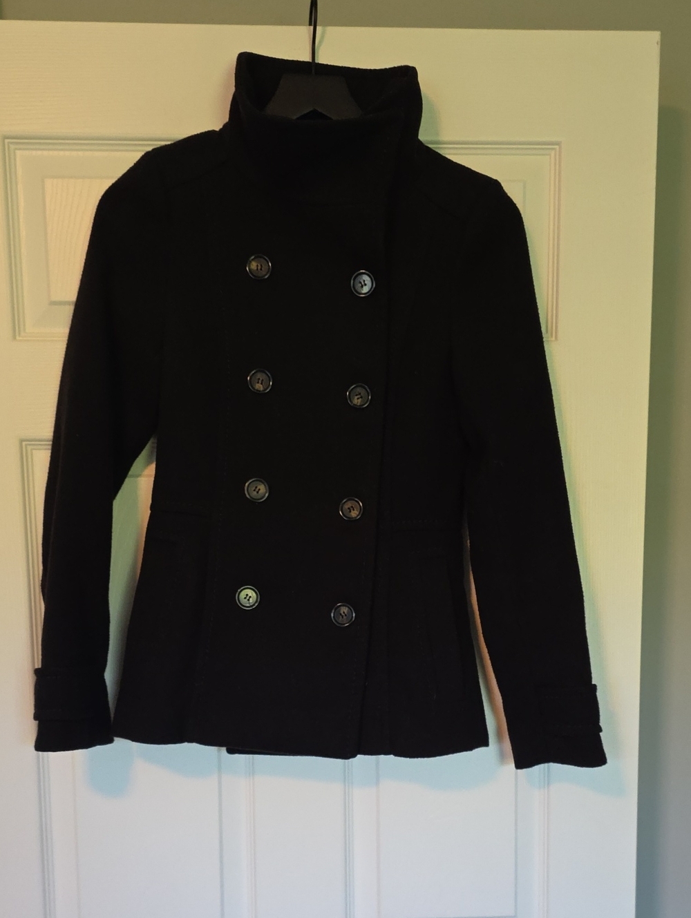 H&M Black Double-Breasted Peacoat with High Collar